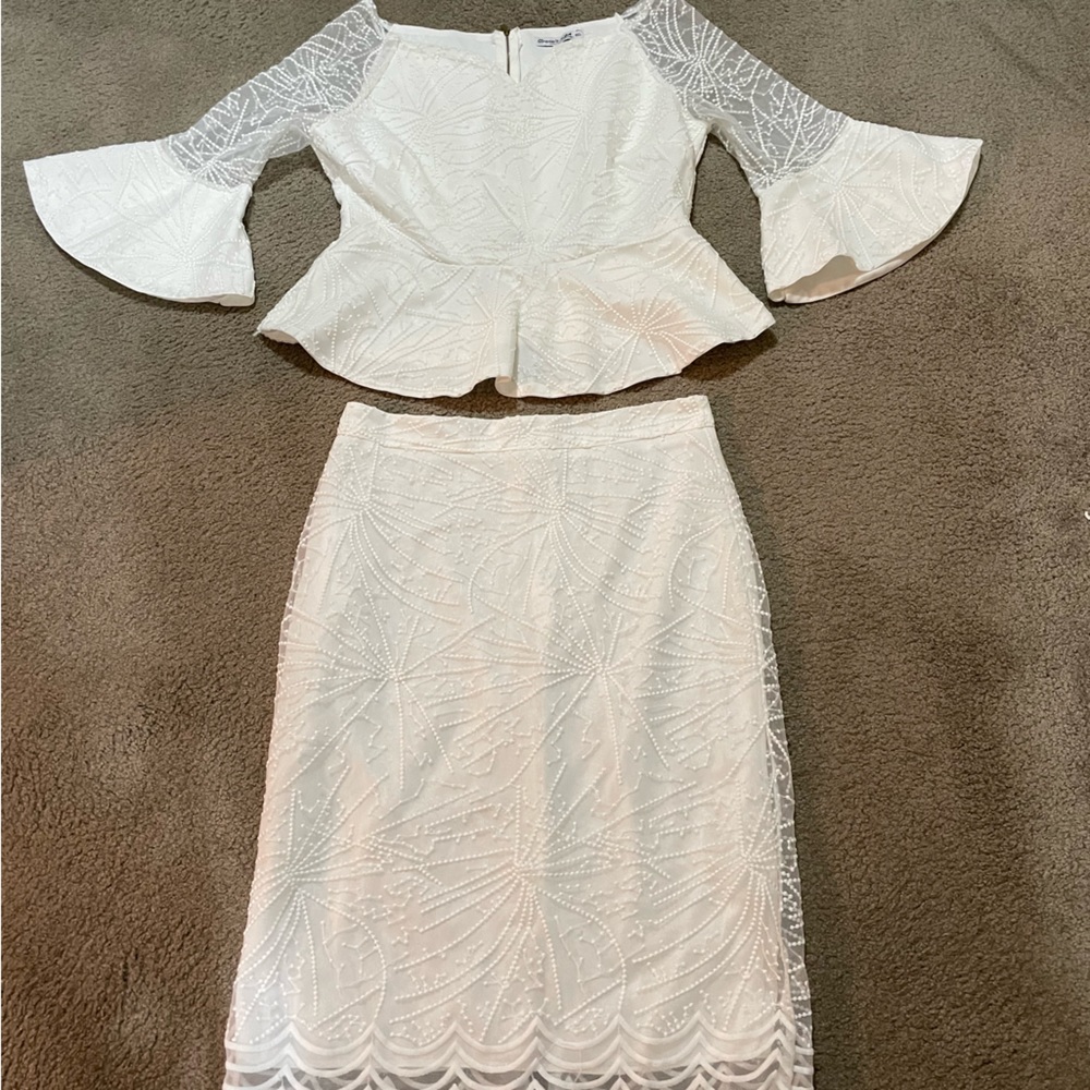 White Embroidered Blouse Skirt Set